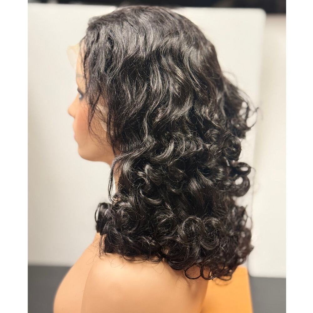 13x4 HD Natural Black Human Hair Wig Spring Curly 14" NWT